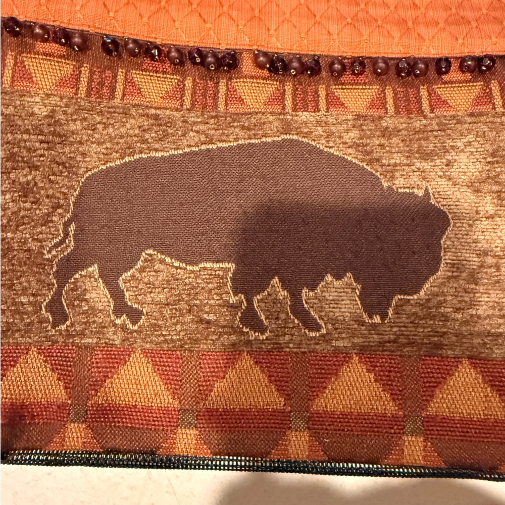 Buffalo print with beads Brown and Orange Tote Bag - Picture 2 of 11
